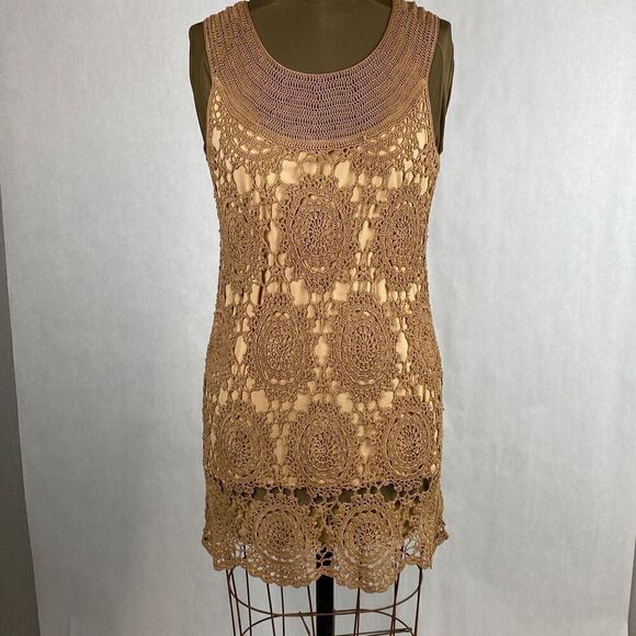 NWT Soft Surroundings Crochet Dress Size Medium Brown Lined Sleeveless - Picture 1 of 13